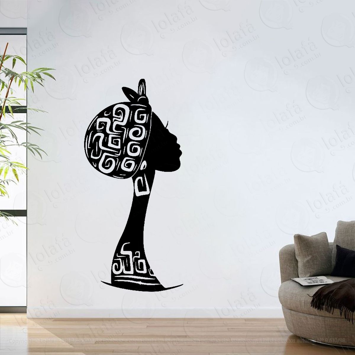 Adesivo Parede Sala Mulher Afro Negra De Turbante Mod:6315