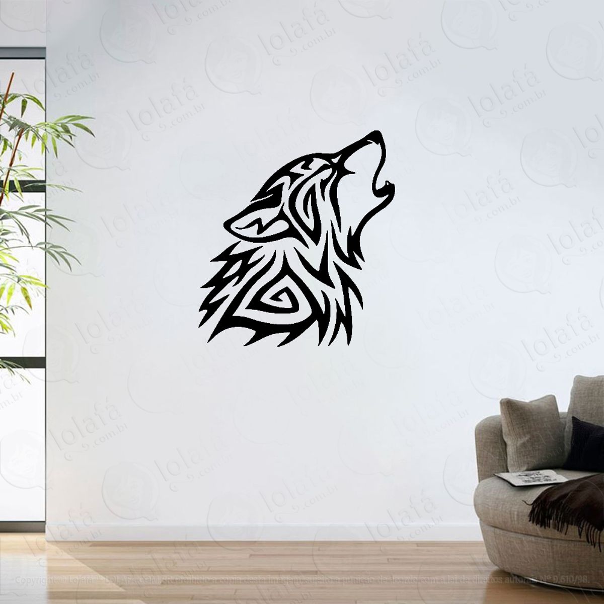 Adesivo Parede Sala Lobo Uivando Tribal Estilizado Mod:6316