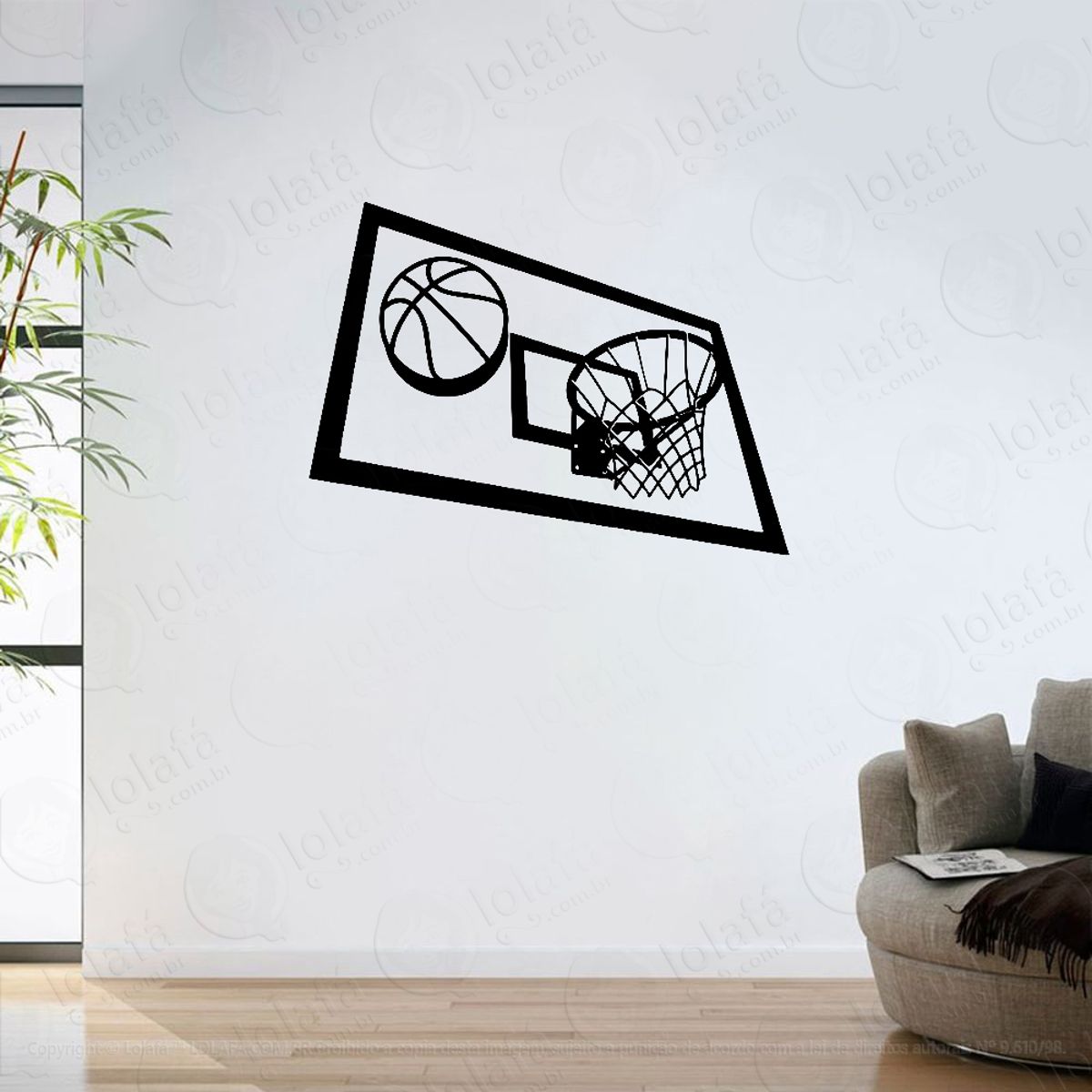 Adesivo Parede Sala Bola Basquetebol E Cesta Basquete Mod:6327