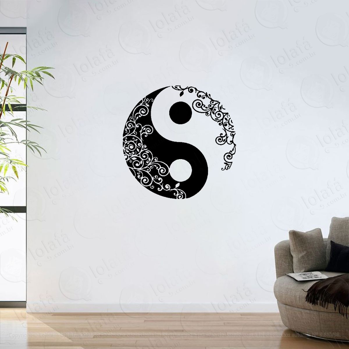 Adesivo Parede Sala Mandala Yin Yang Floral Mod:6360