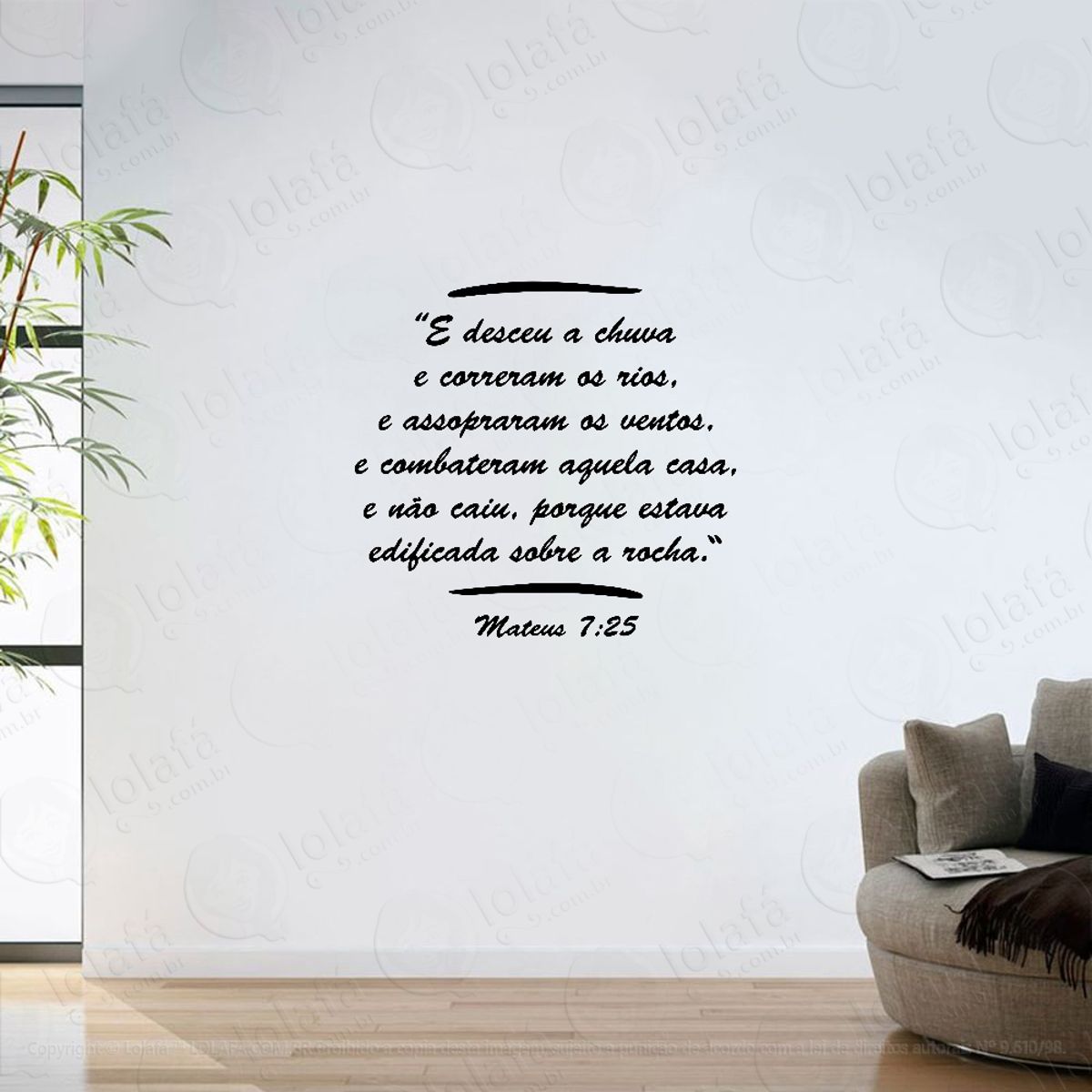 Adesivo Parede Sala Versículo Bíblico Mateus 7:25 Mod:6373