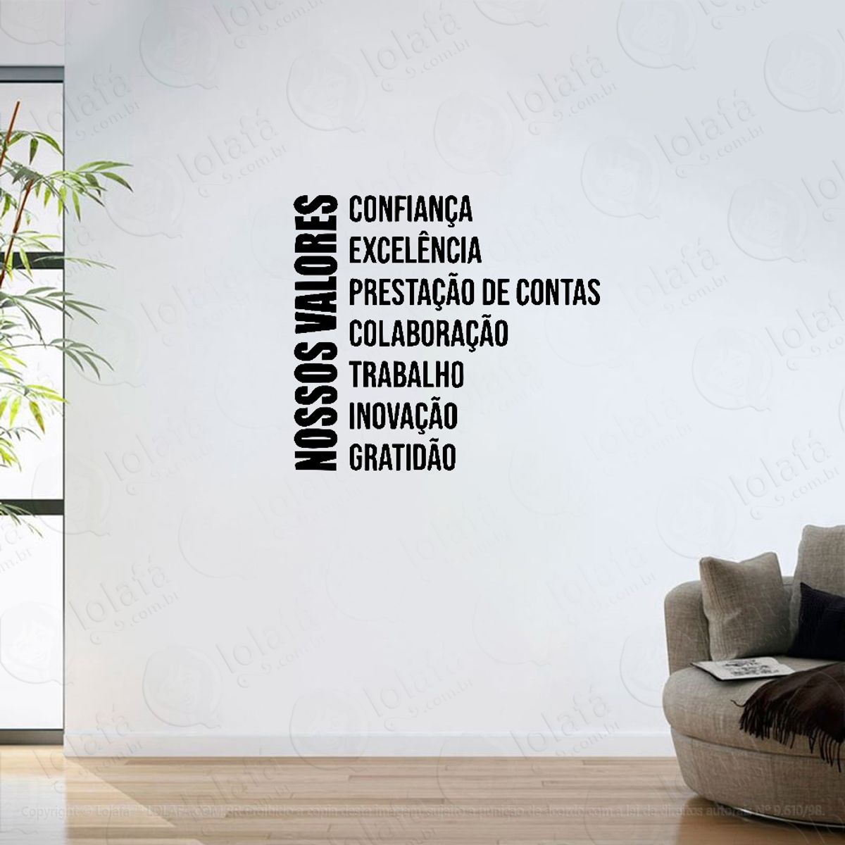 Adesivo Parede Sala Frase Valores Da Empresa Mod:6391