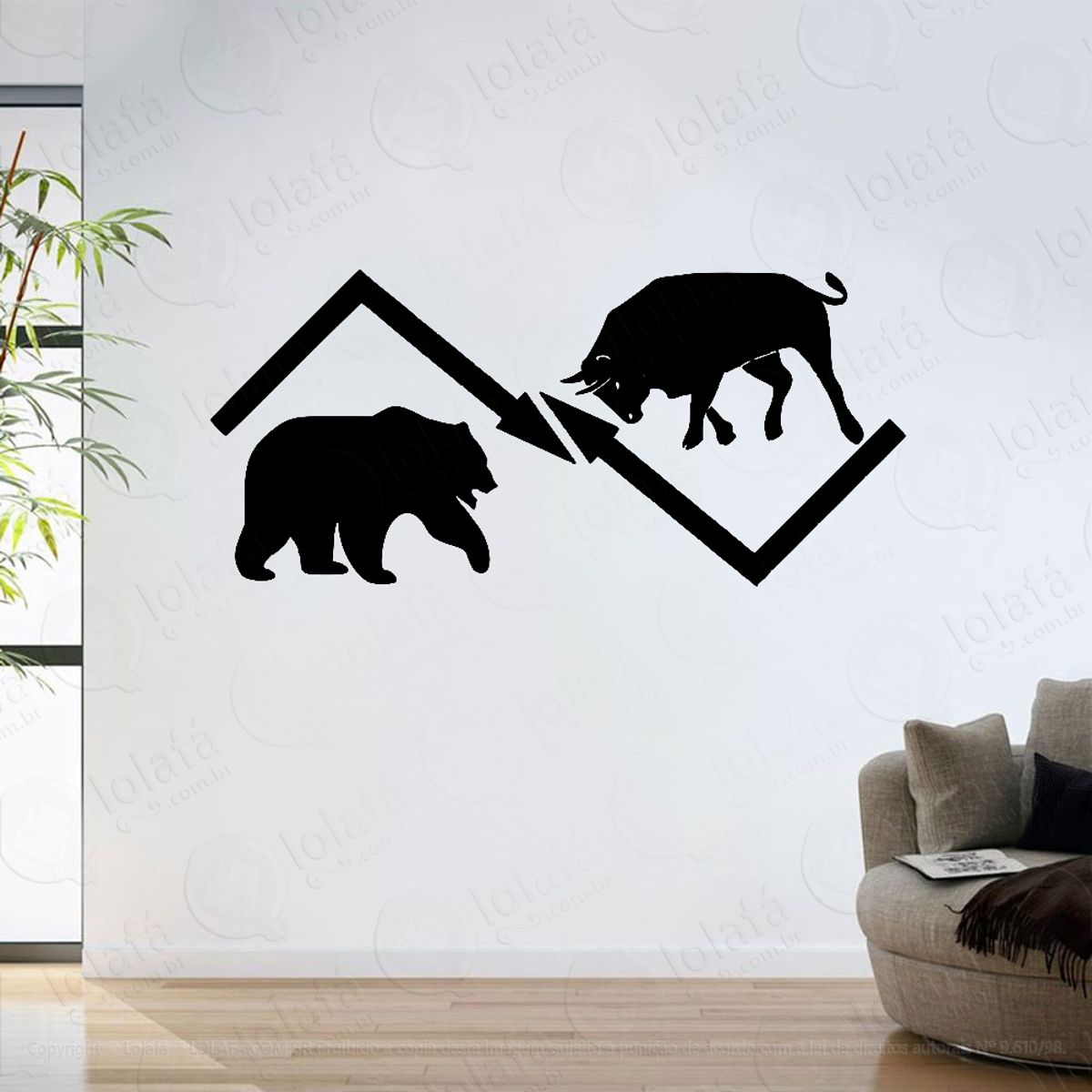 Adesivo Parede Sala Bull Vs Bear Bolsa De Valores Mod:6415