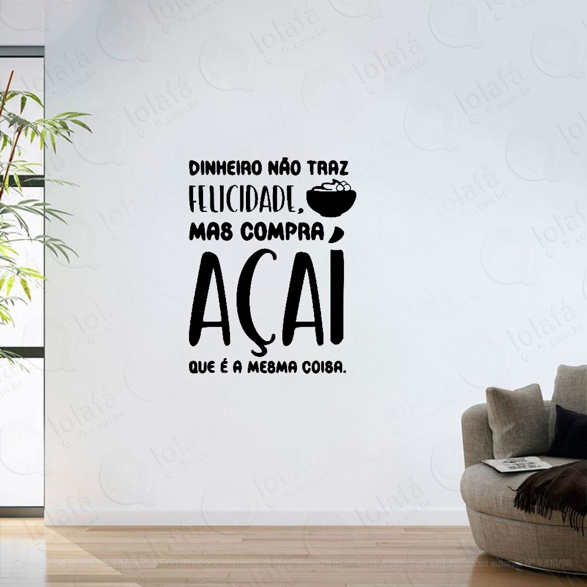 Adesivo Parede Frase Açaí E Felicidade Mod:6444