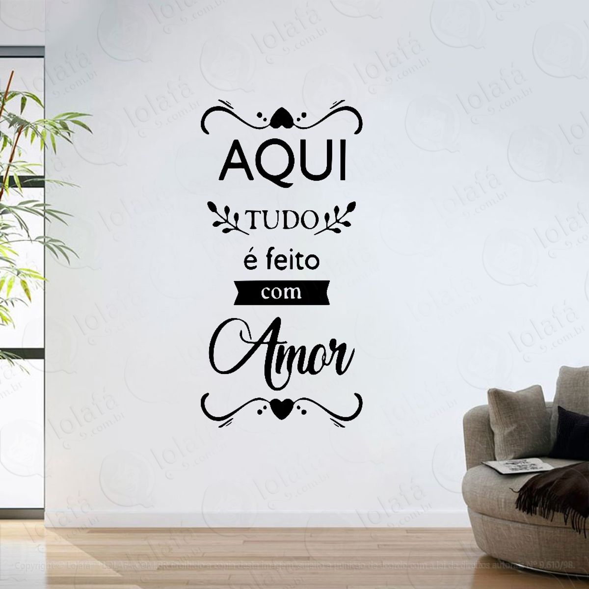 Adesivo Parede Sala Cozinha Frase Aqui Tudo É Feito Com Amor Mod:6460