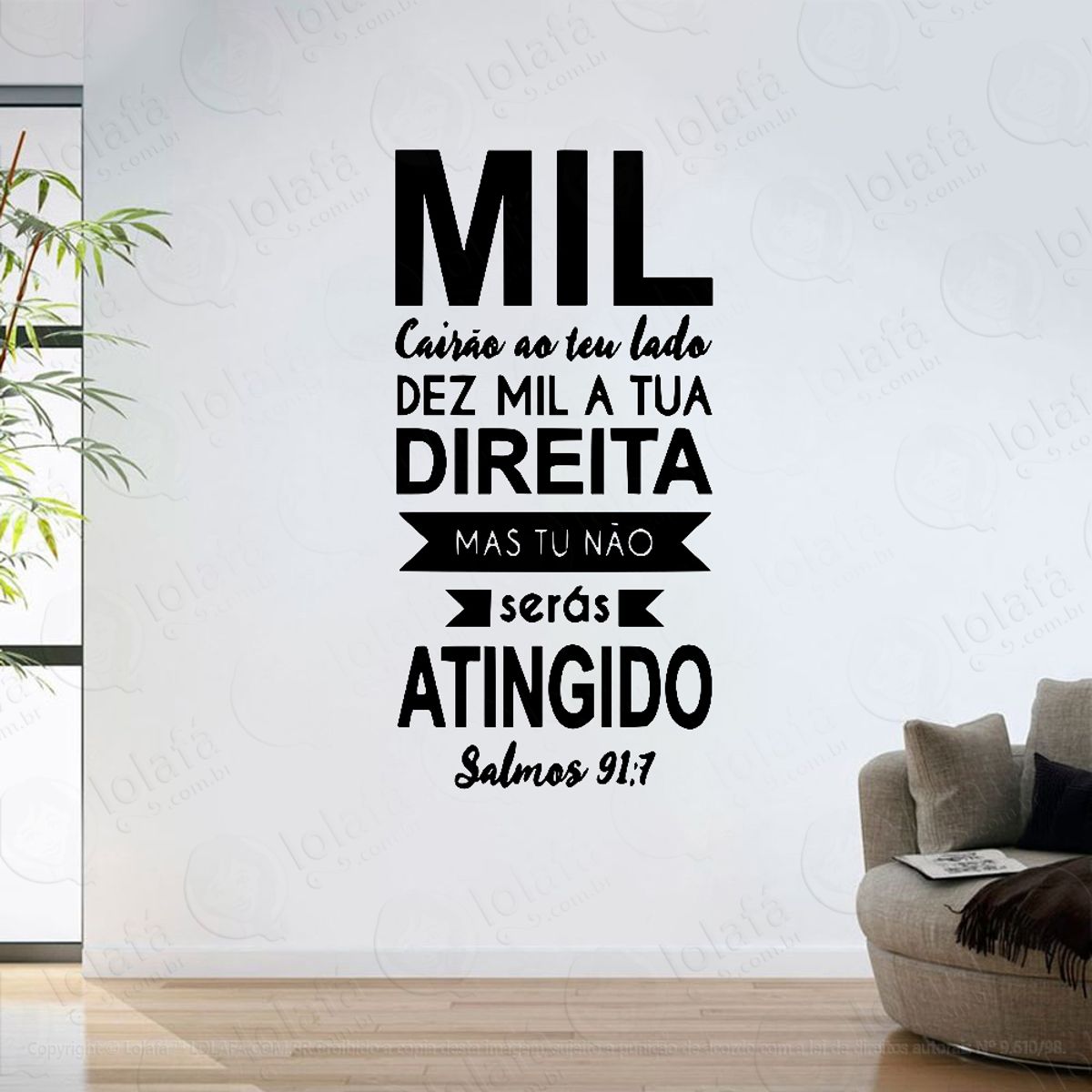 Adesivo De Parede Sala Mil Cairão Ao Teu Lado Salmo 91:7 Mod:6471