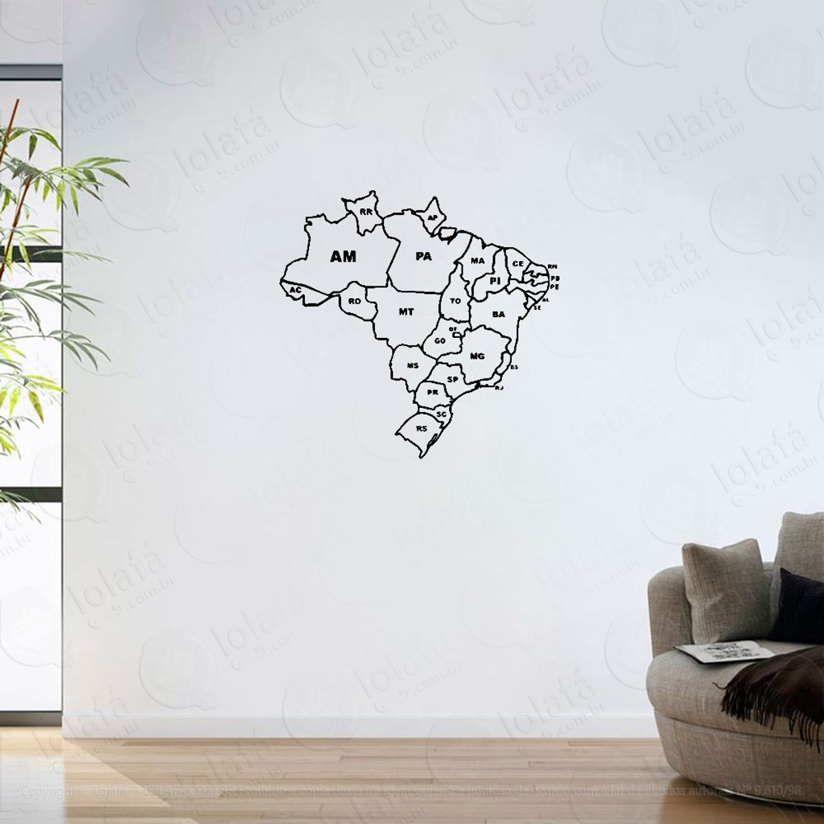 Adesivo Parede Sala Mapa Brasil Estados Parede Mod:6490