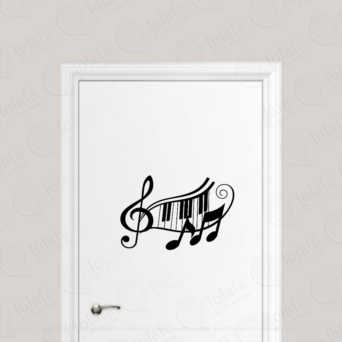 Adesivo Para Porta Piano Clave De Sol Música E Notas Mod:6559