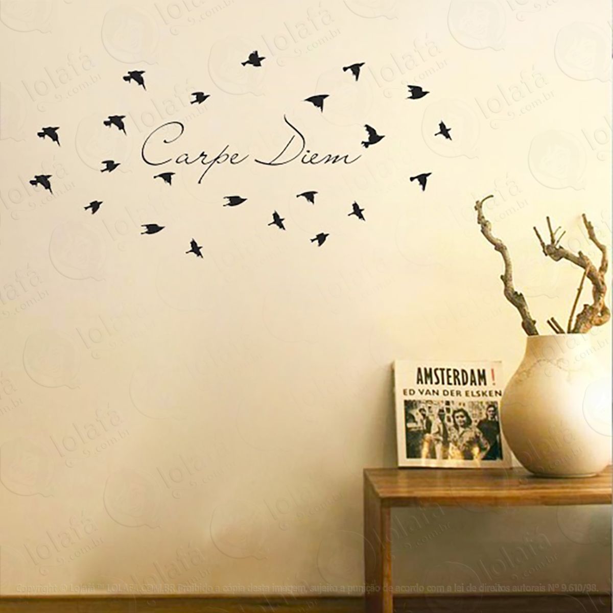 Adesivo De Parede Para Sala Carpe Diem Com Pássaros Mod:18