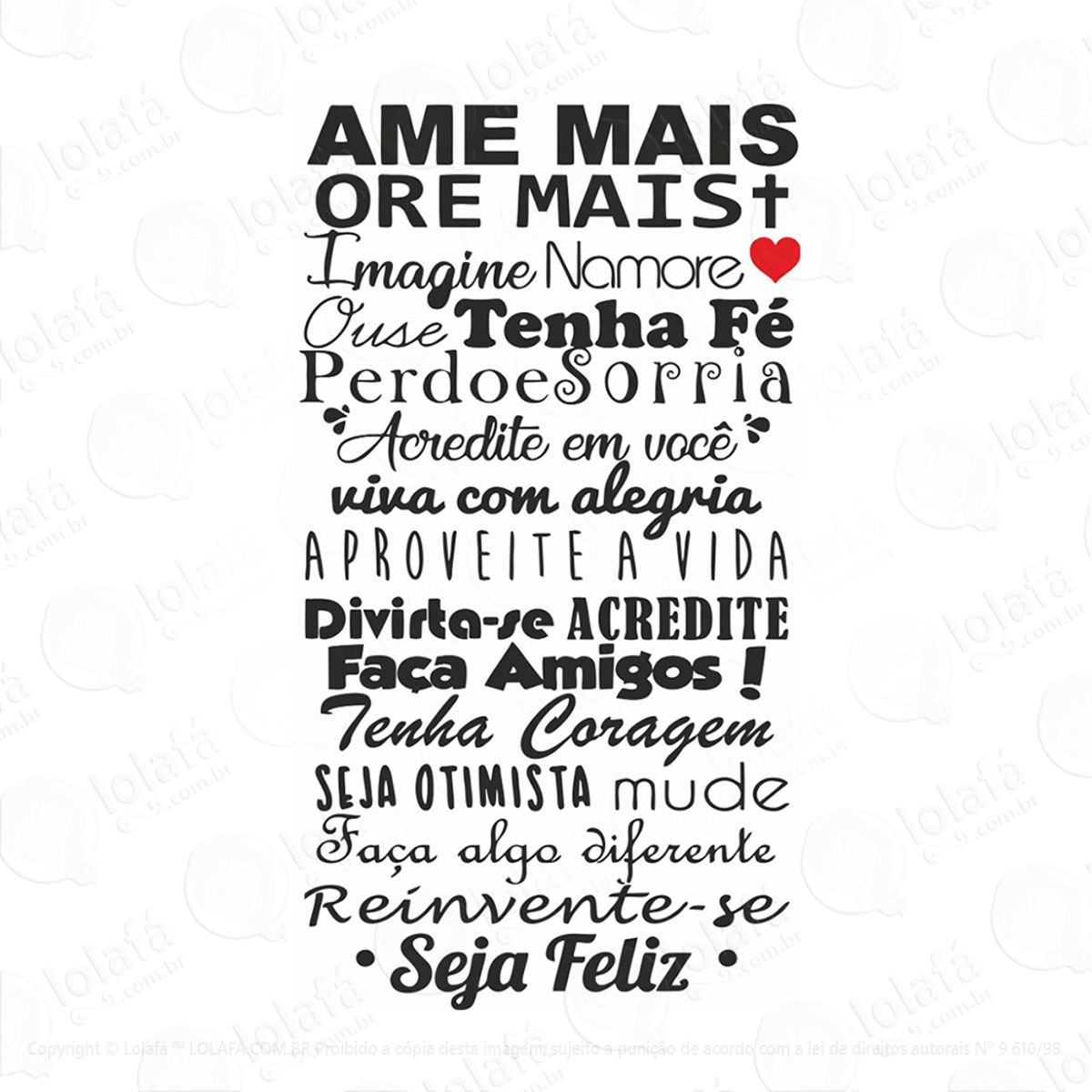 Adesivo De Parede Frase Ame Mais Ore Mais Amigos Mod:23