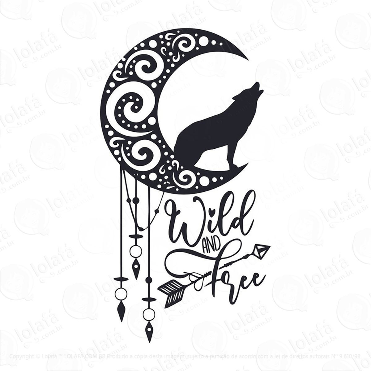 Adesivo Lua Lobo Tribal Livre E Selvagem Mod:143