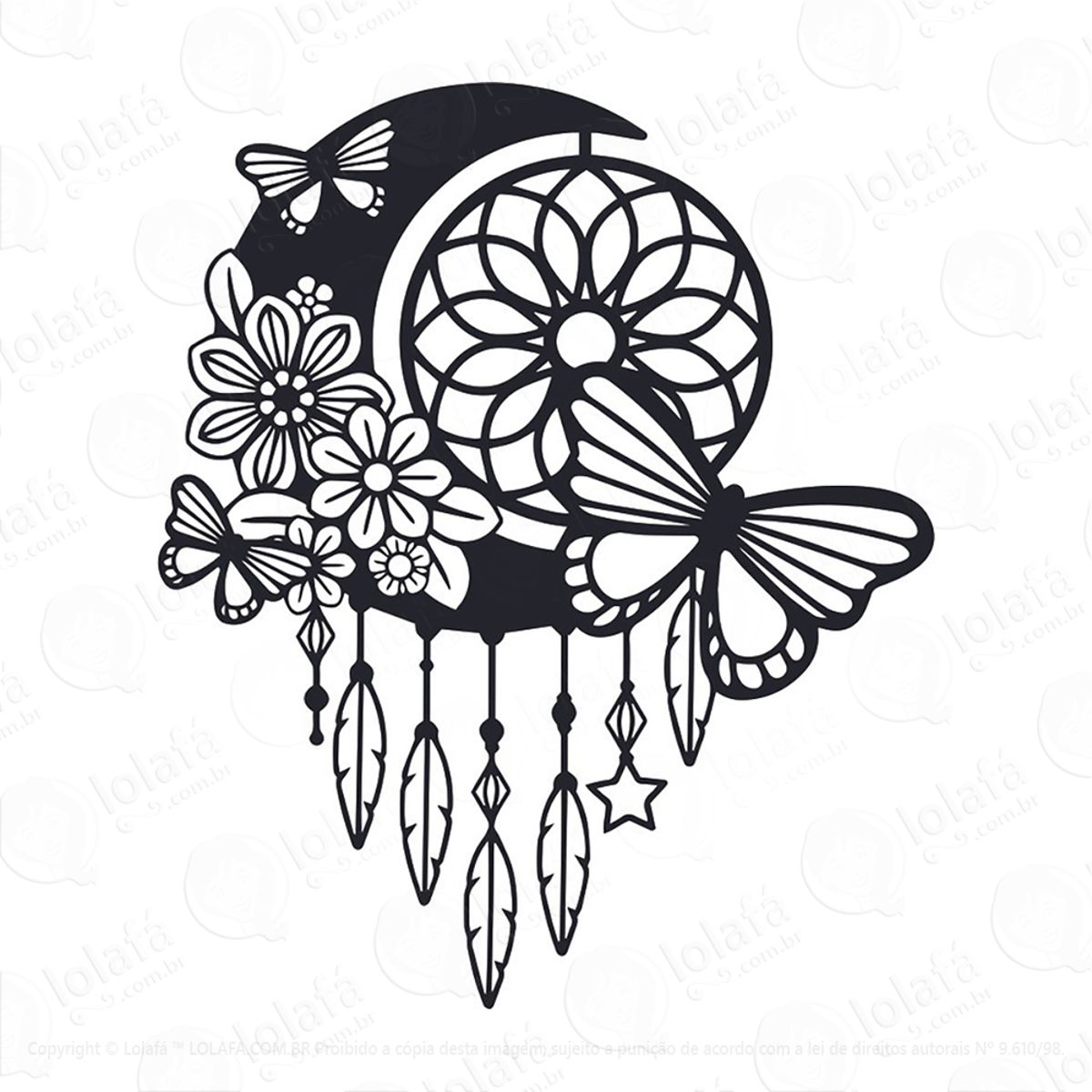 Adesivo Lua Tribal Flores E Borboletas Mod:159