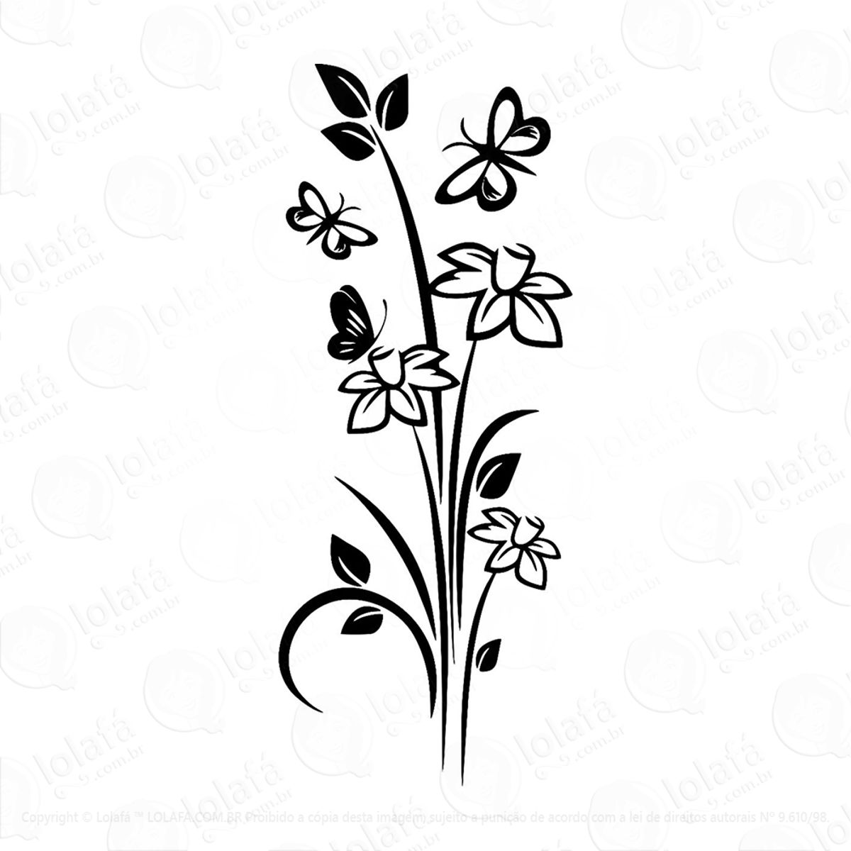 Adesivo Decorativo Parede Box Banheiro Floral Flor Borboleta Mod:219