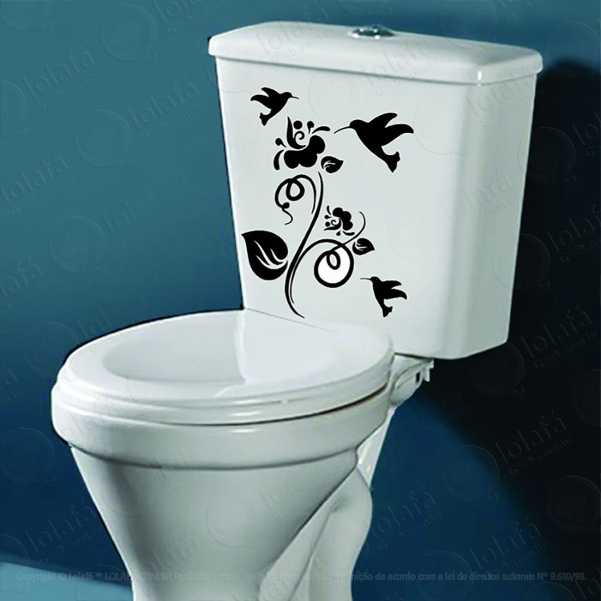Adesivo Banheiro Vaso Sanitário Caixa Tampa Floral Passaros Mod:226