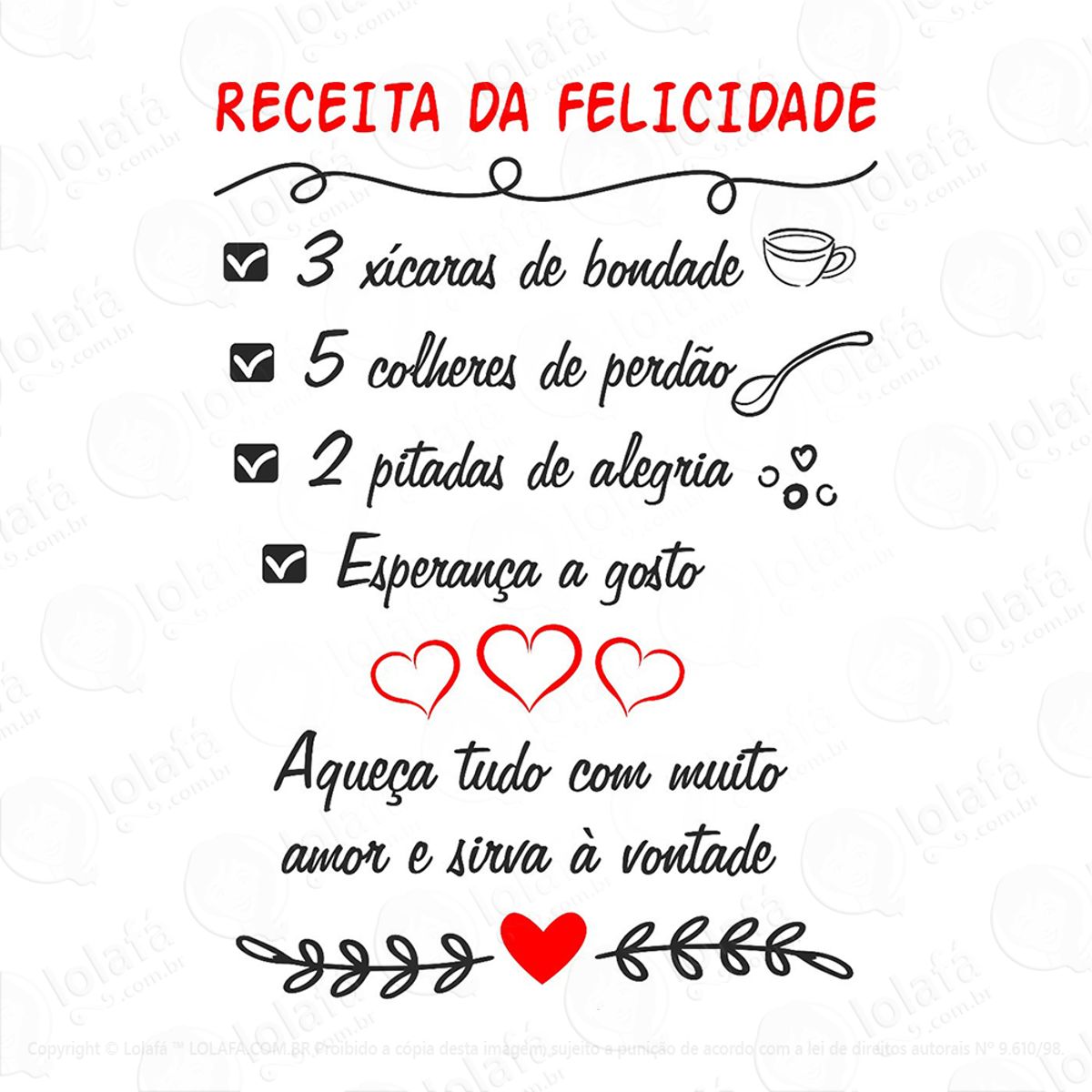 Adesivo De Parede Para Cozinha Receita Da Felicidade Mod:233