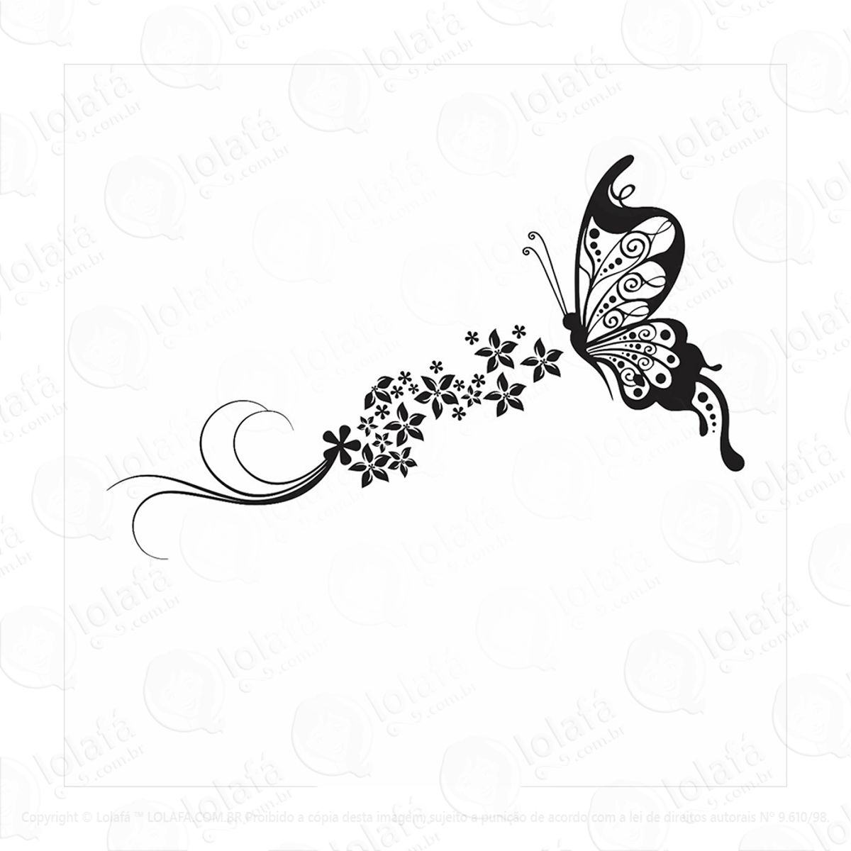 Adesivo Decorativo Parede Borboleta Floral Flores Faixa Mod:250