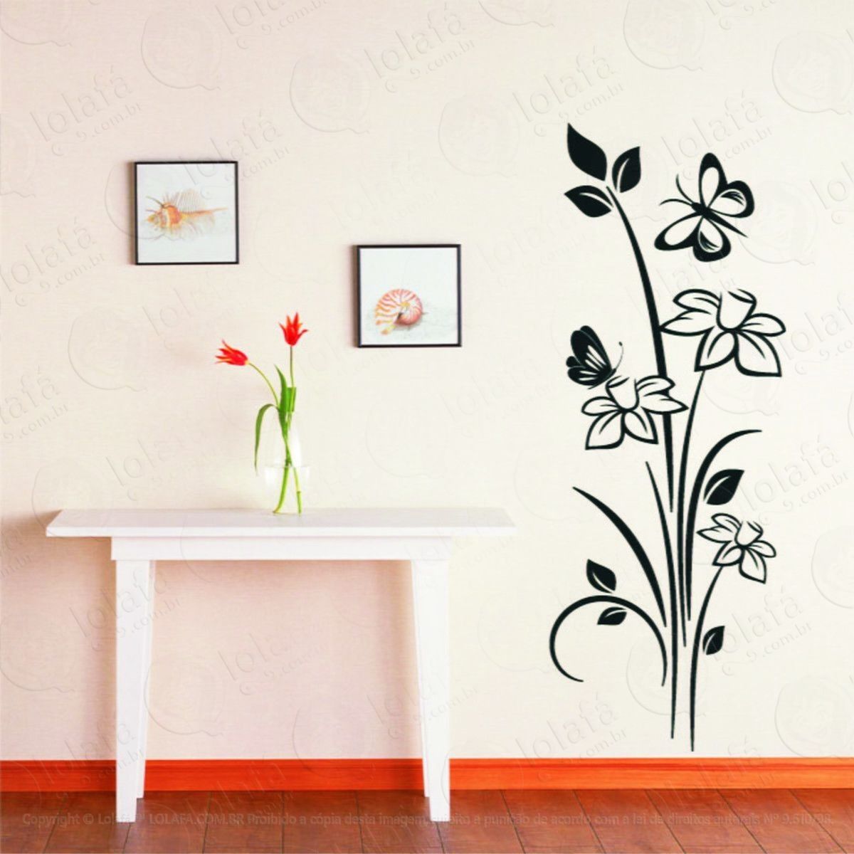 Adesivo Decorativo Parede Box Banheiro Floral Flor Borboleta Mod:656