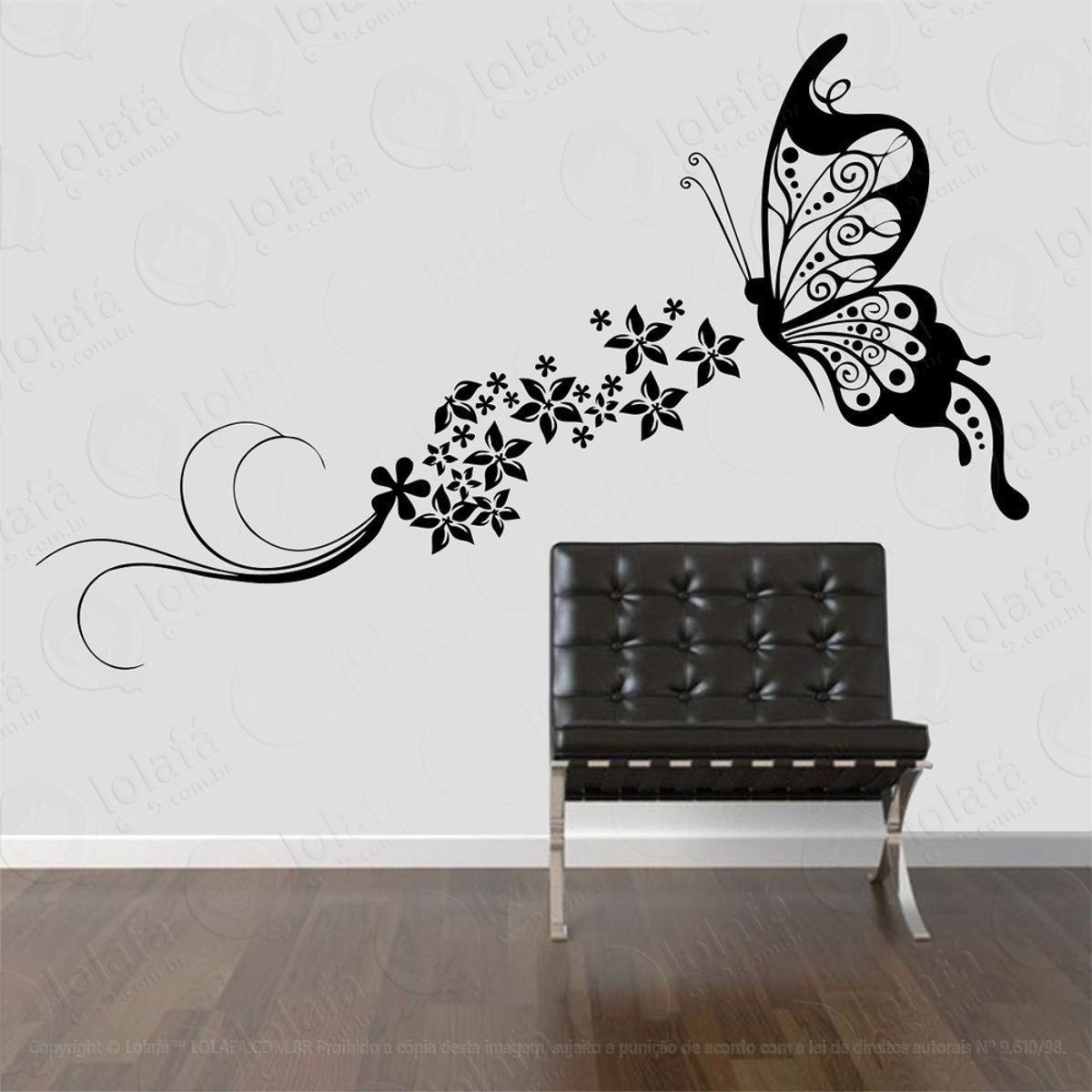 Adesivo Decorativo Parede Borboleta Floral Flores Faixa Mod:662