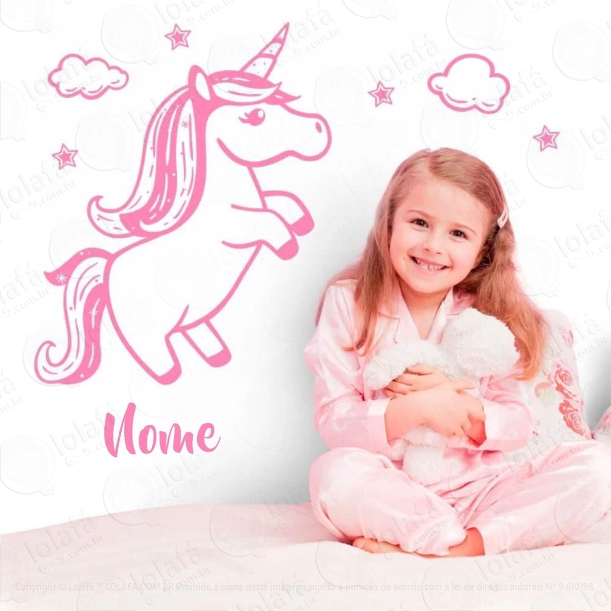 Adesivo De Parede Unicórnio+nome Quarto Menina Menino Mod:666
