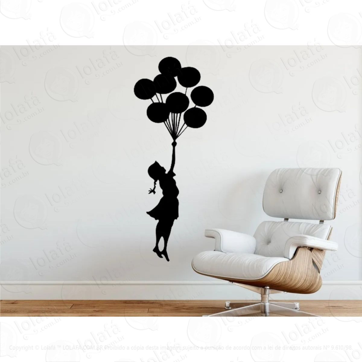 Adesivo Decorativo Menina Sonhadora Voando Com Balões Mod:698