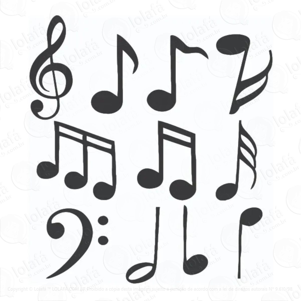 Adesivo Decorativo De Parede Notas Musicais 55 Unidades Mod:702
