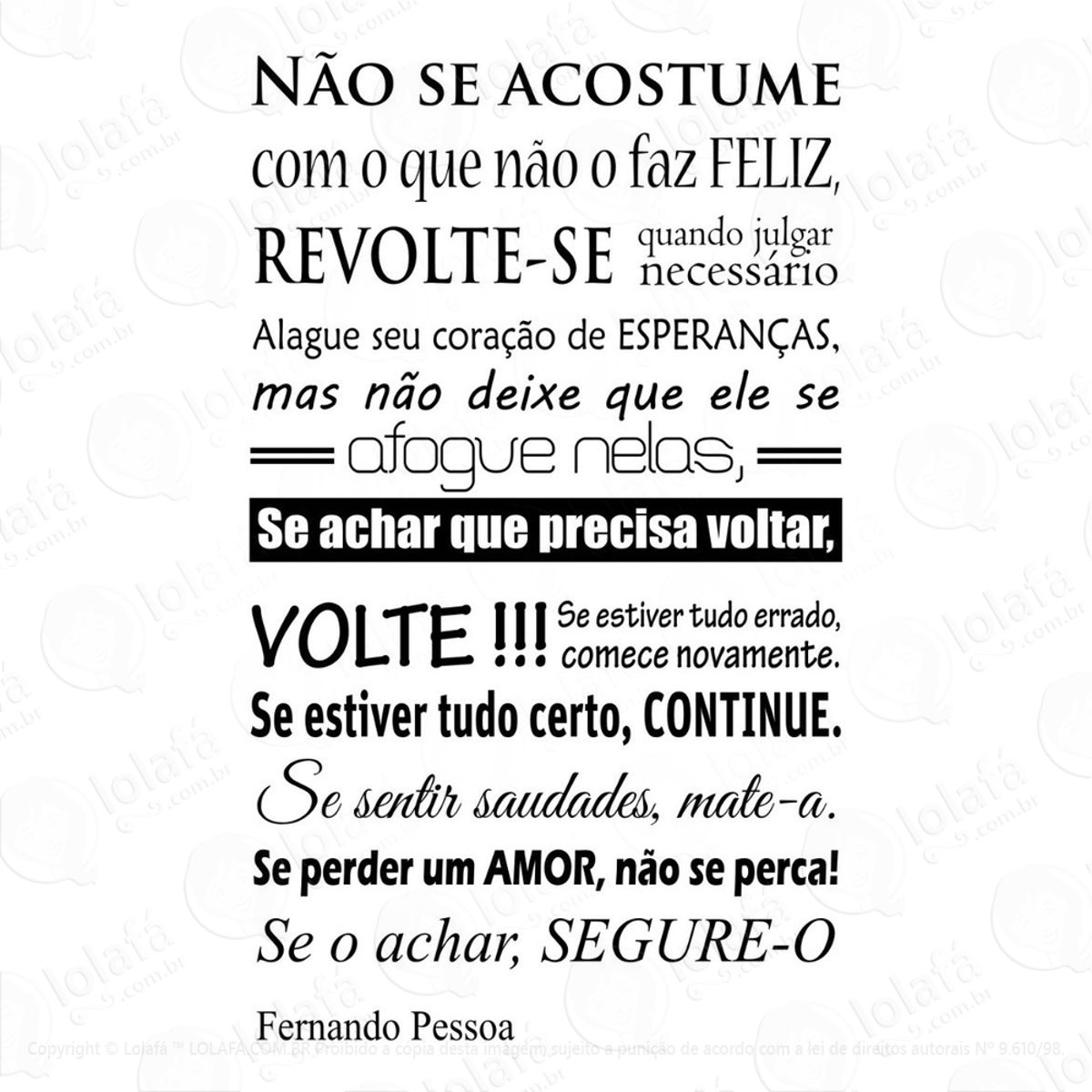 Adesivo Parede Sala Frase Fernando Pessoa Vida Felicidade Mod:719