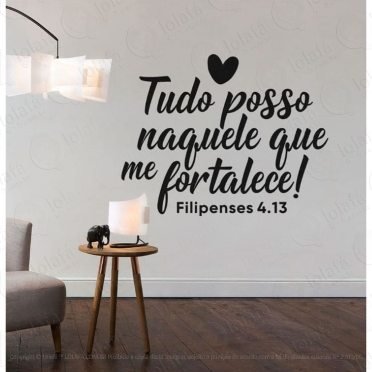 Adesivo De Parede - Frase Bíblica Fé Deus Tudo Posso Coração Mod:735
