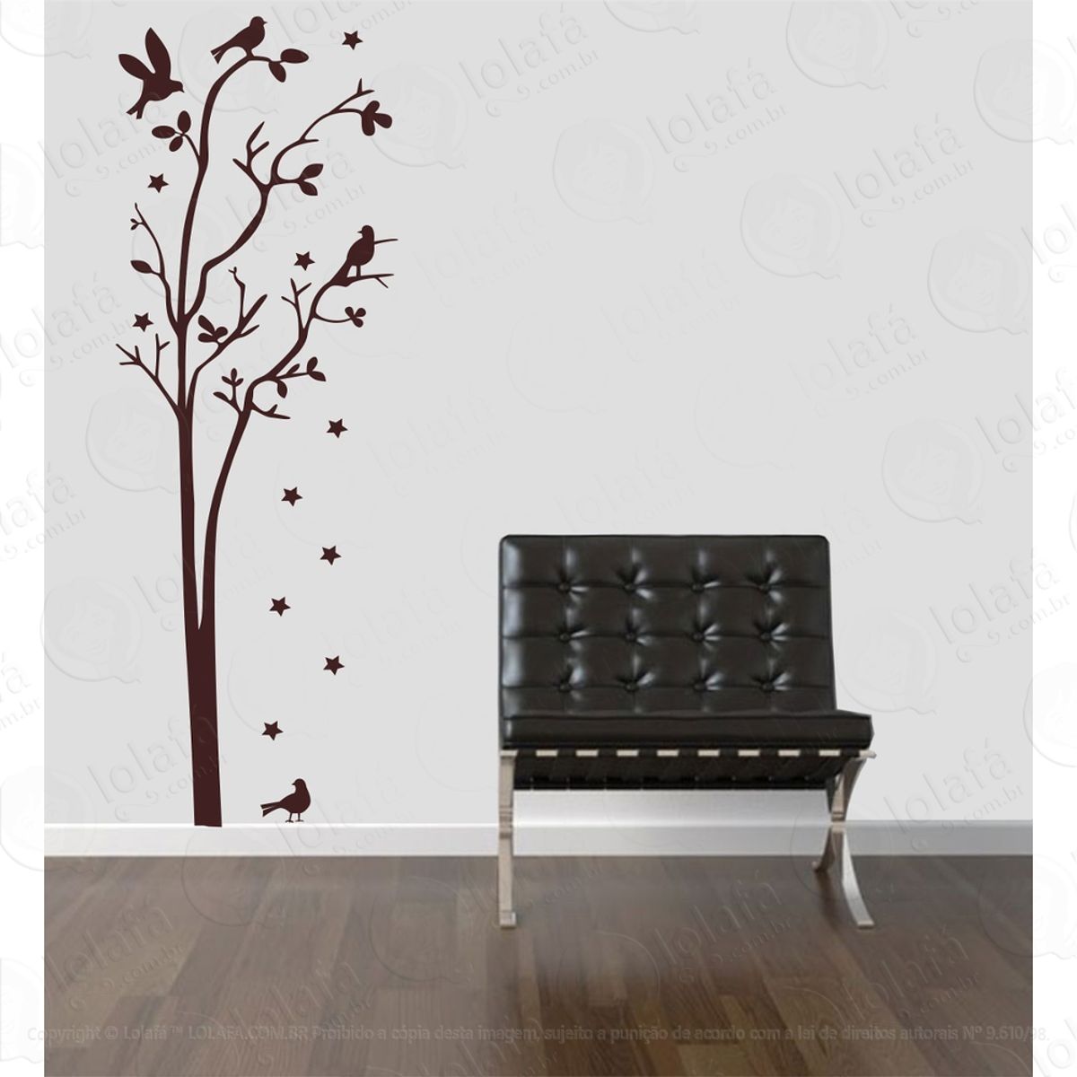 Adesivo Decorativo Parede Árvore Pássaro Estrela Galho Folha Mod:773