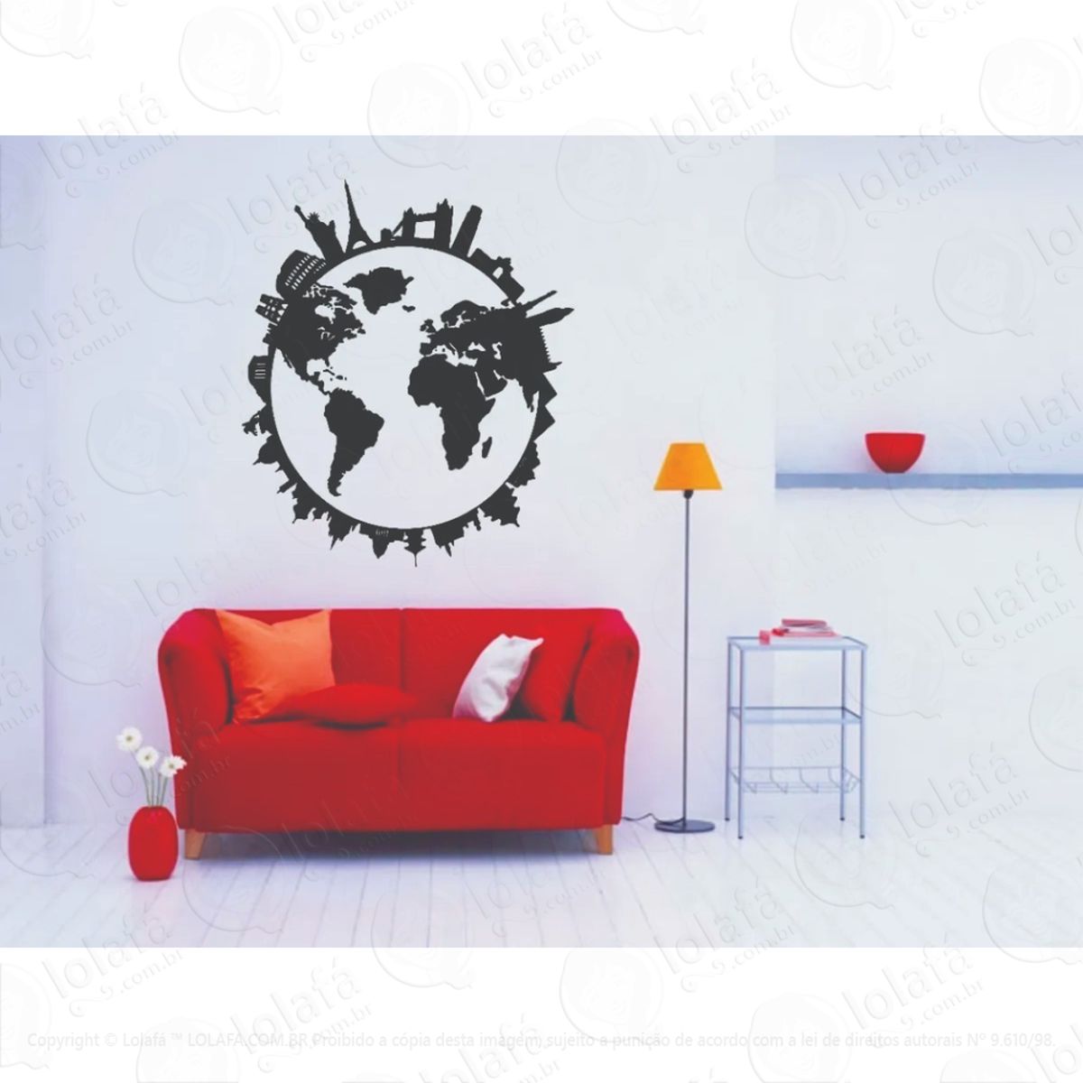 Adesivo Decorativo De Parede Mapa Mundi Países Viagem Mod:787