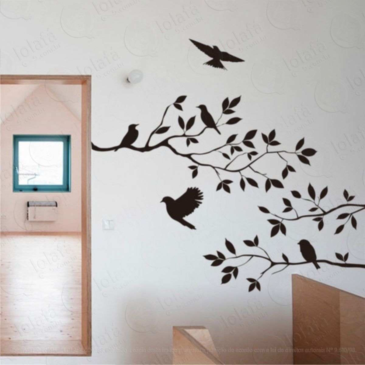 Adesivo Decorativo Galhos Com Folhas E Pássaros Mod:898