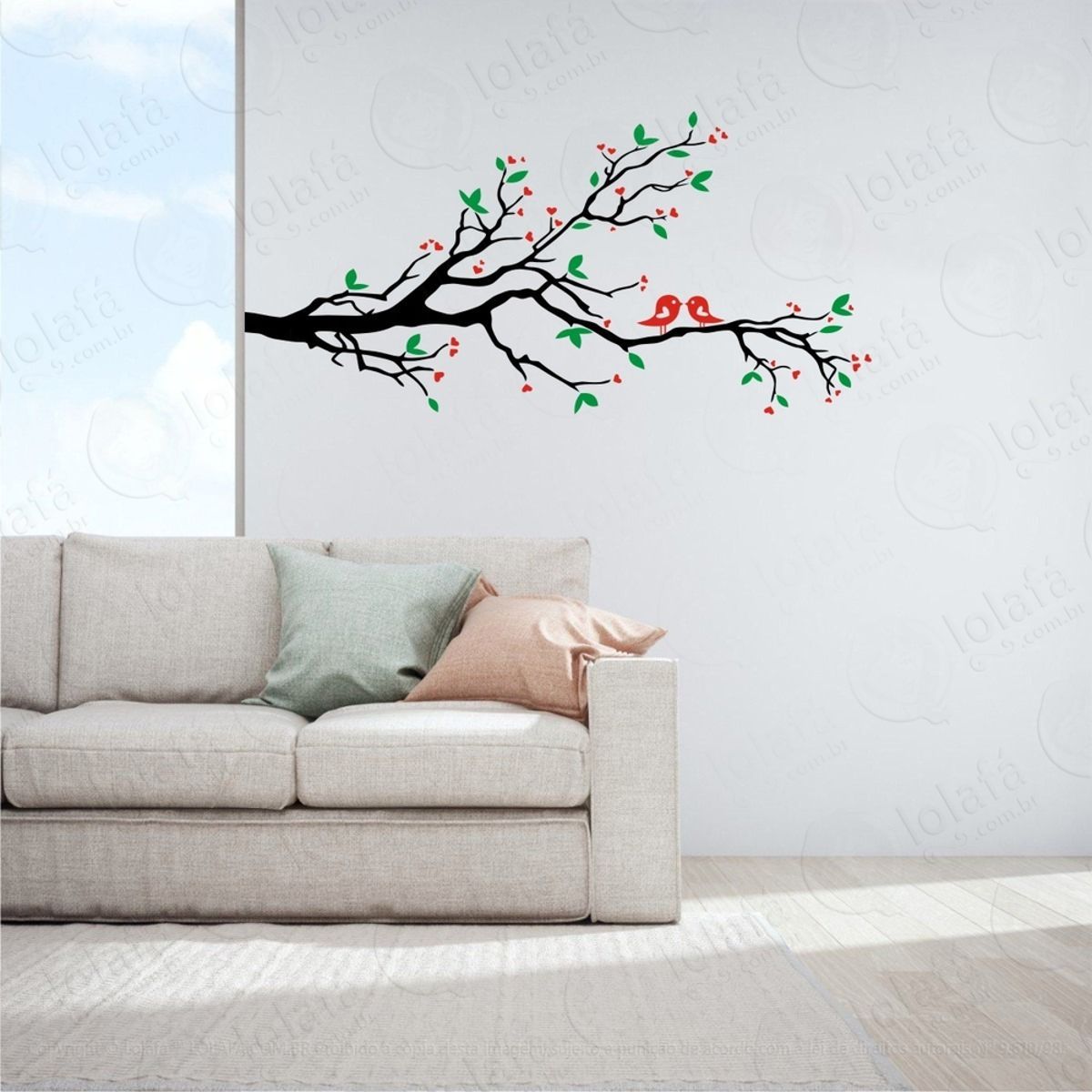 Adesivo Decorativo De Parede Galho Pássaros Árvore Flor Mod:907