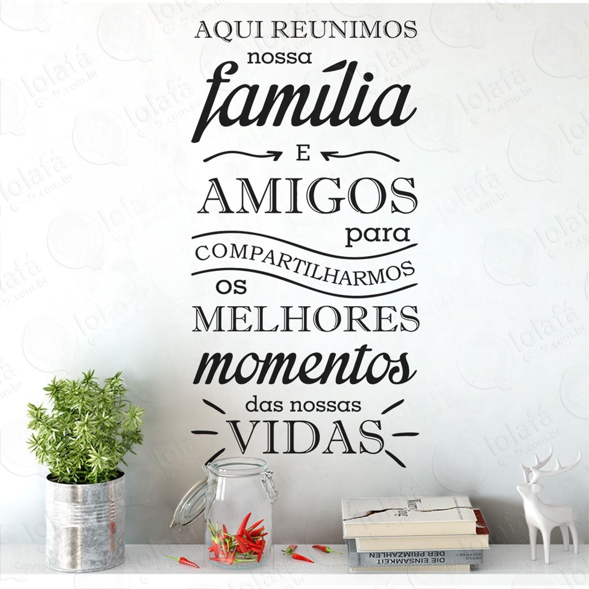 Adesivo De Parede Frase Aqui Reunimos Nossa Família E Amigos Mod:949