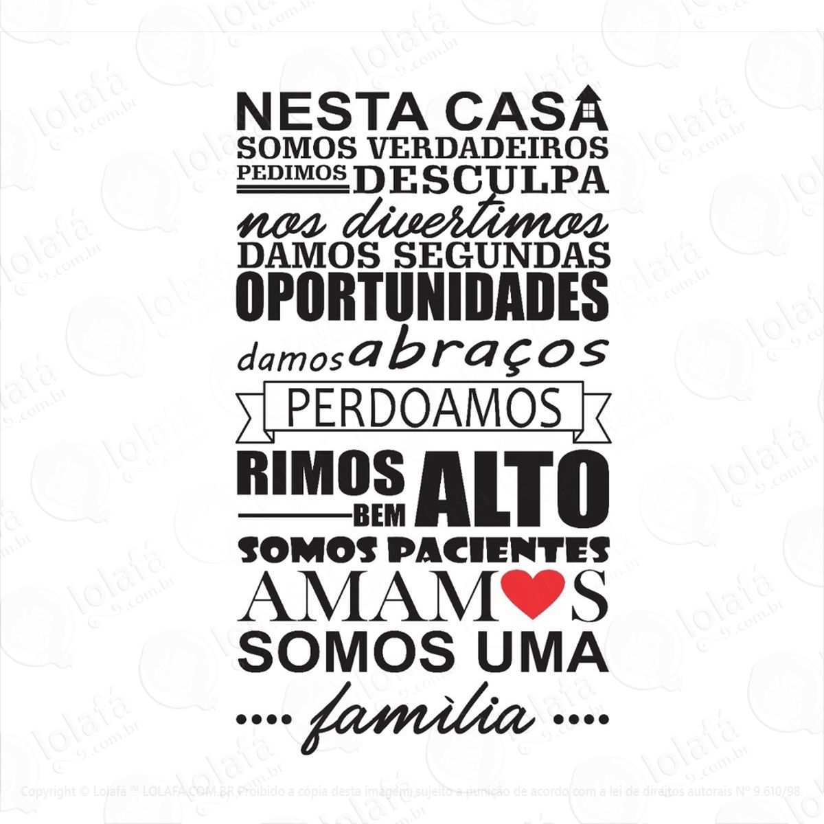 Adesivos De Parede Frases Nessa Casa Somos Uma Família Mod:1011