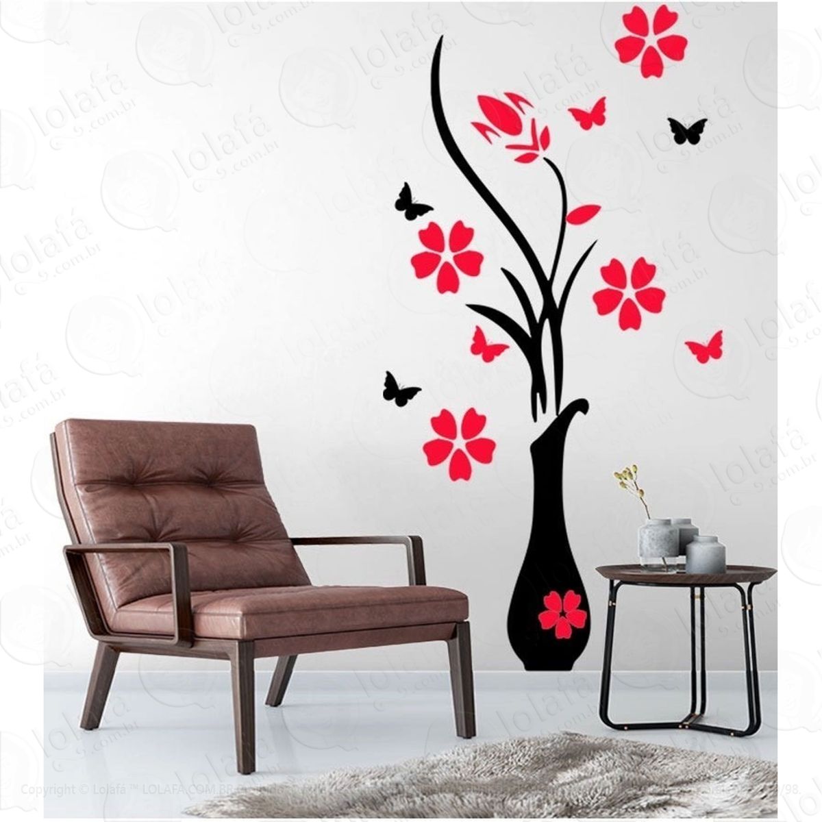 Adesivo De Parede Decorativo Flores Vermelhas Borboletas Mod:1024