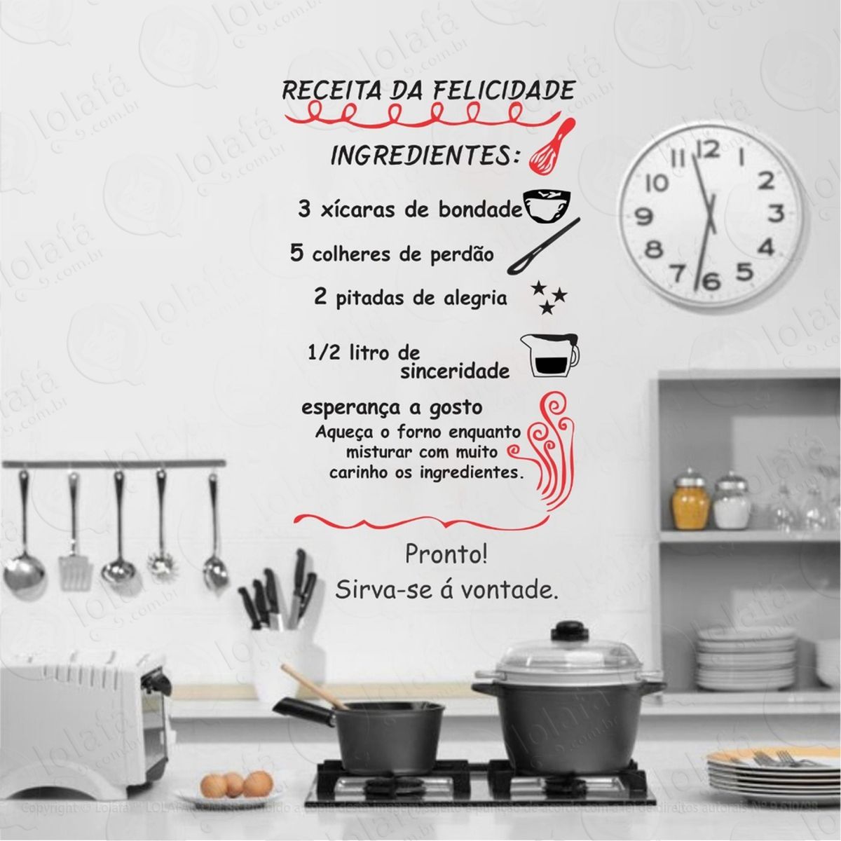 Adesivo Decorativo Parede Frase Cozinha Receita Felicidade Mod:1067