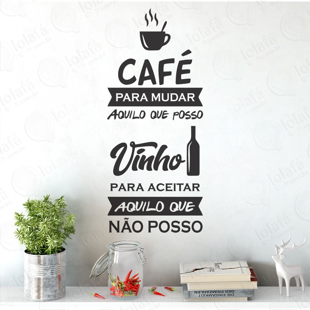 Adesivo Parede Cozinha Frase Café Vinho Wine Taça Xícara Mod:1077