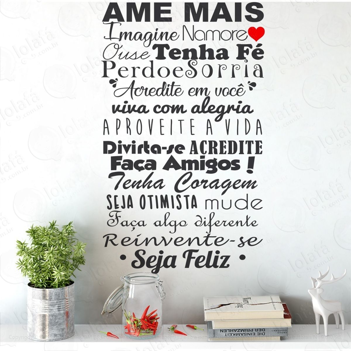 Adesivo De Parede Frase Ame Mais Coração Amigos Mod:1093