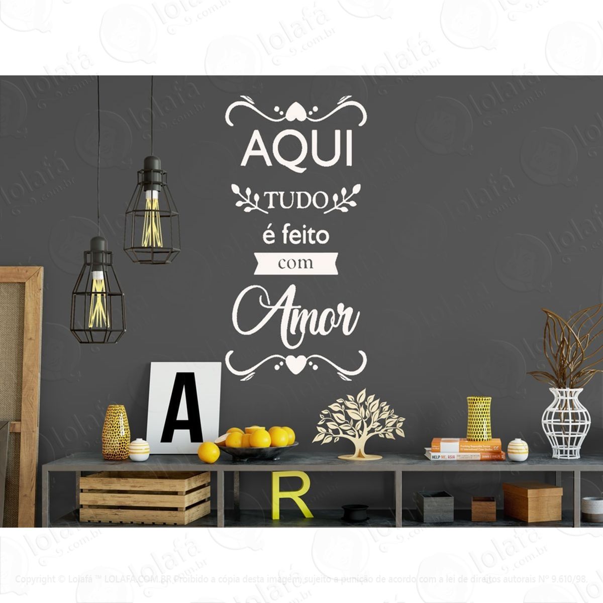 Adesivo Decorativo Frase Aqui Tudo É Feito Com Amor Mod:1097