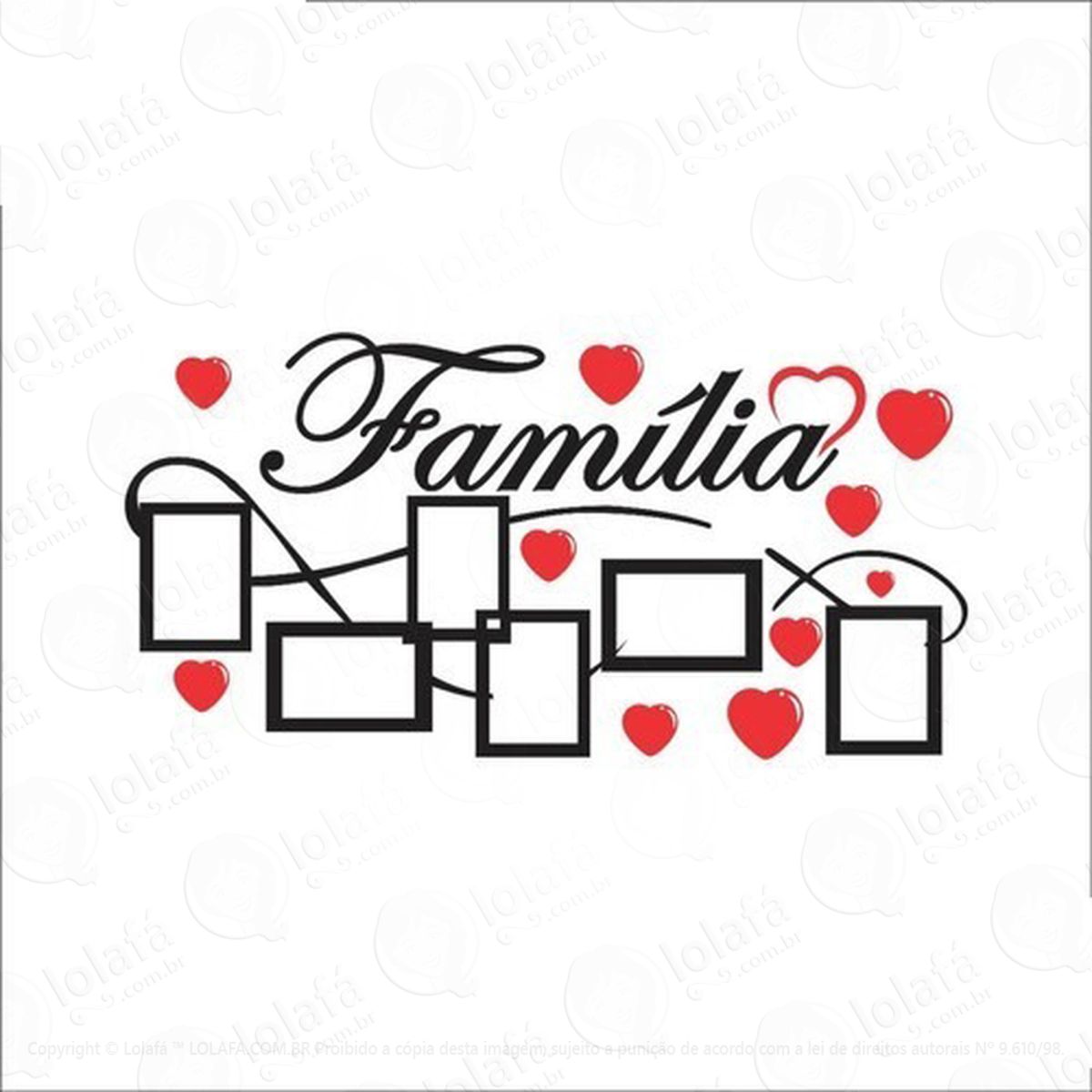 Adesivo Decorativo, Parede Porta Retrato Família E Corações Mod:1129