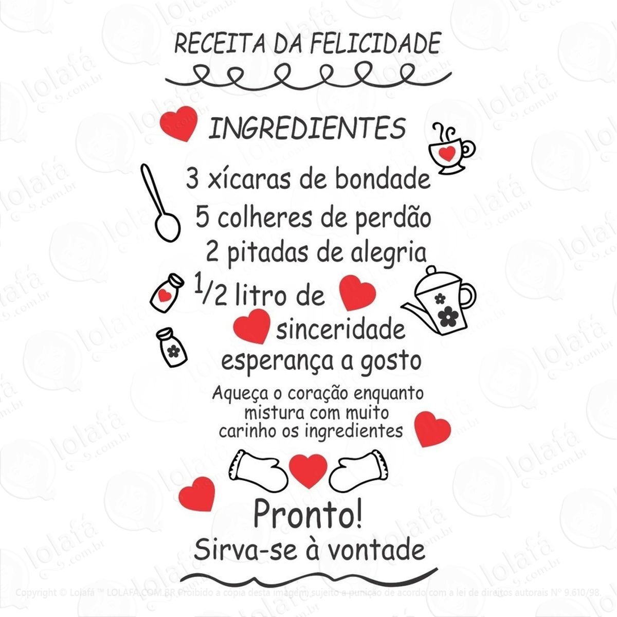 Adesivo Decorativo Parede E Geladeira Receita Da Felicidade Mod:1140
