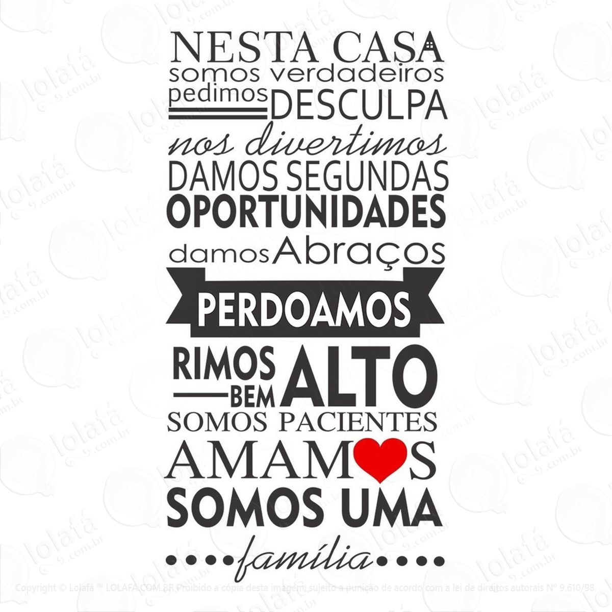 Adesivo De Parede Frase Casa Coração Familia Mod:1166