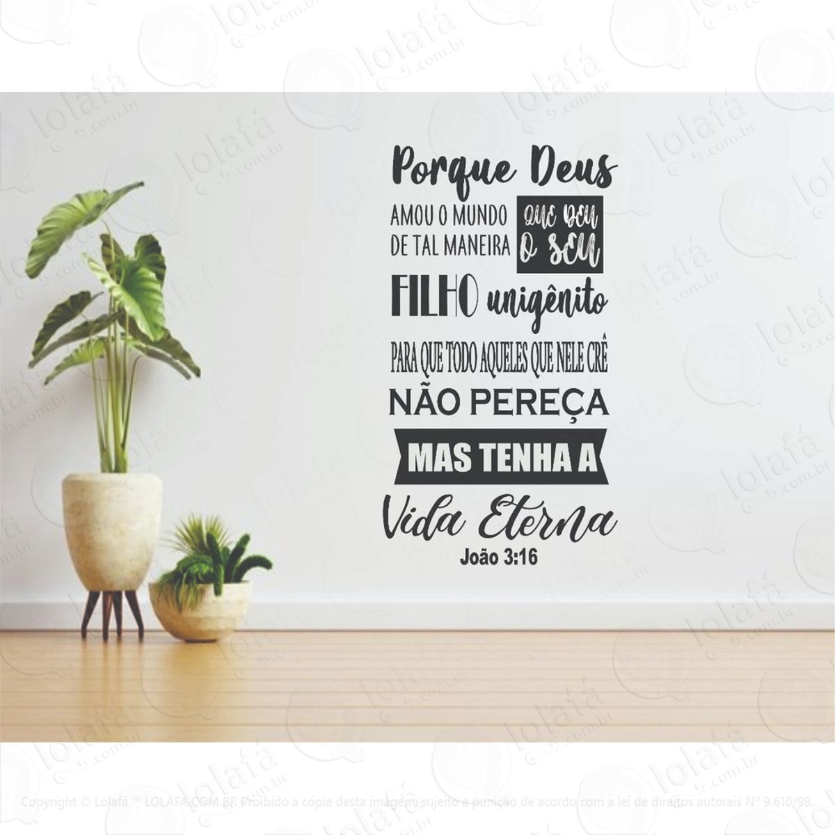 Adesivo De Parede Versículo Bíblico João 3:16 Porque Deus Mod:1223