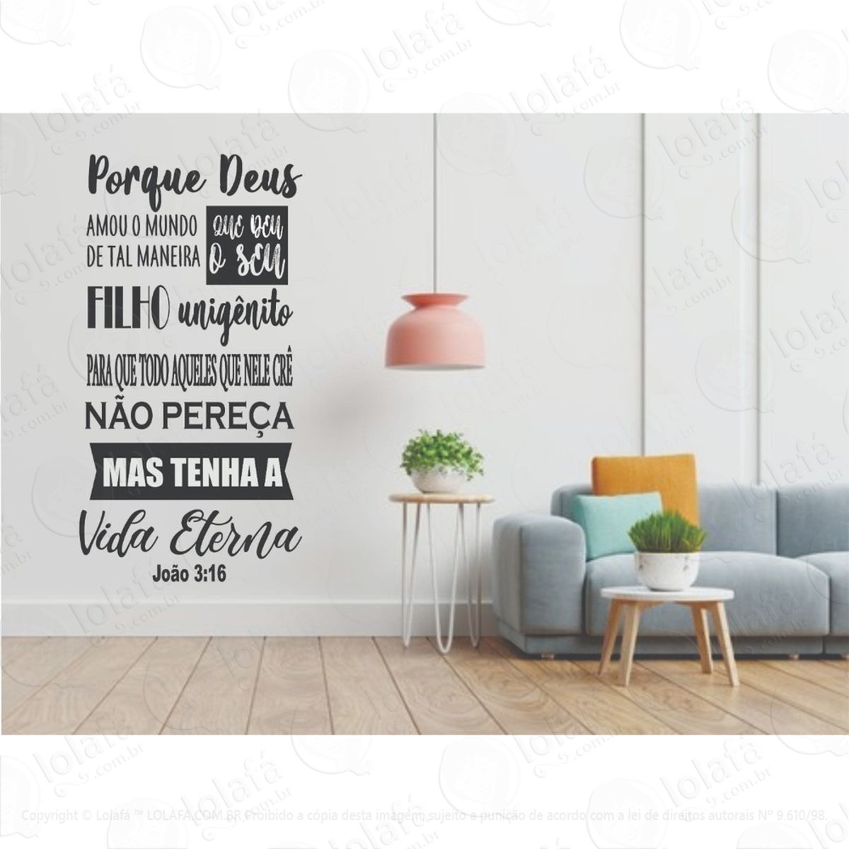 Adesivo Decorativo Parede Frase Porque Deus Amou O Mundo Mod:1238
