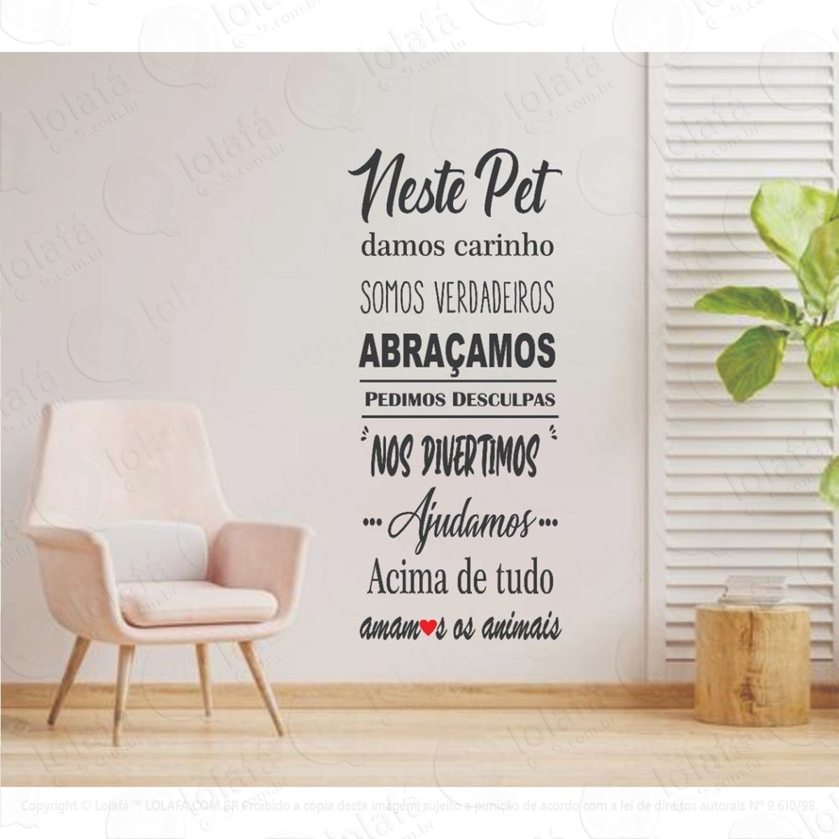 Adesivo Parede Frase Pet Shop Neste Pet Amamos Os Animais Mod:1241