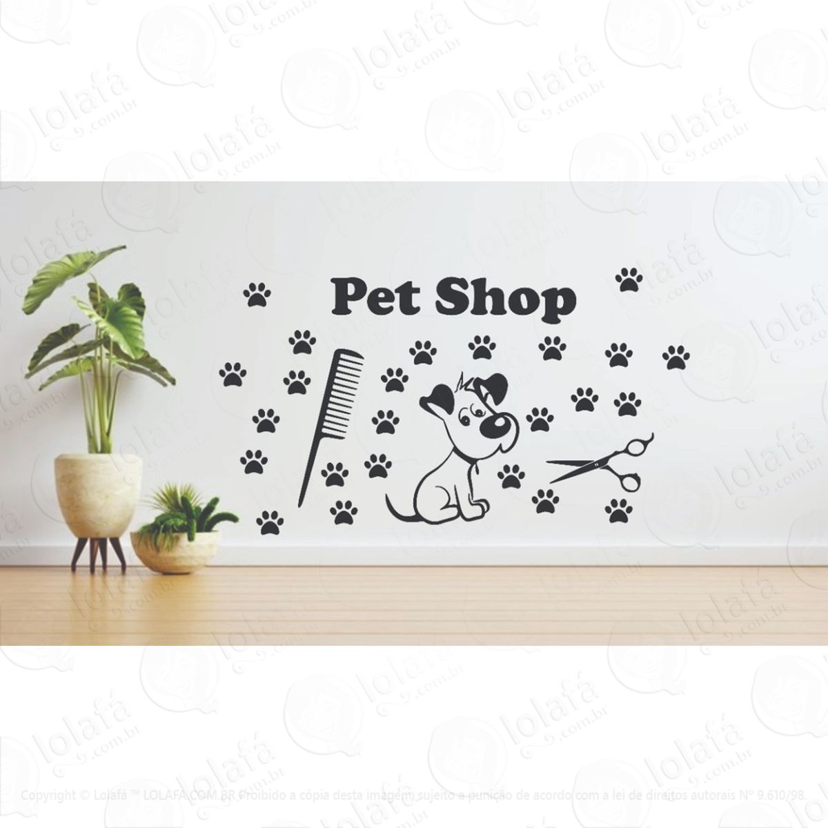 Adesivo De Parede Pet Shop Cachorro Gato Banho E Tosa Mod:1251