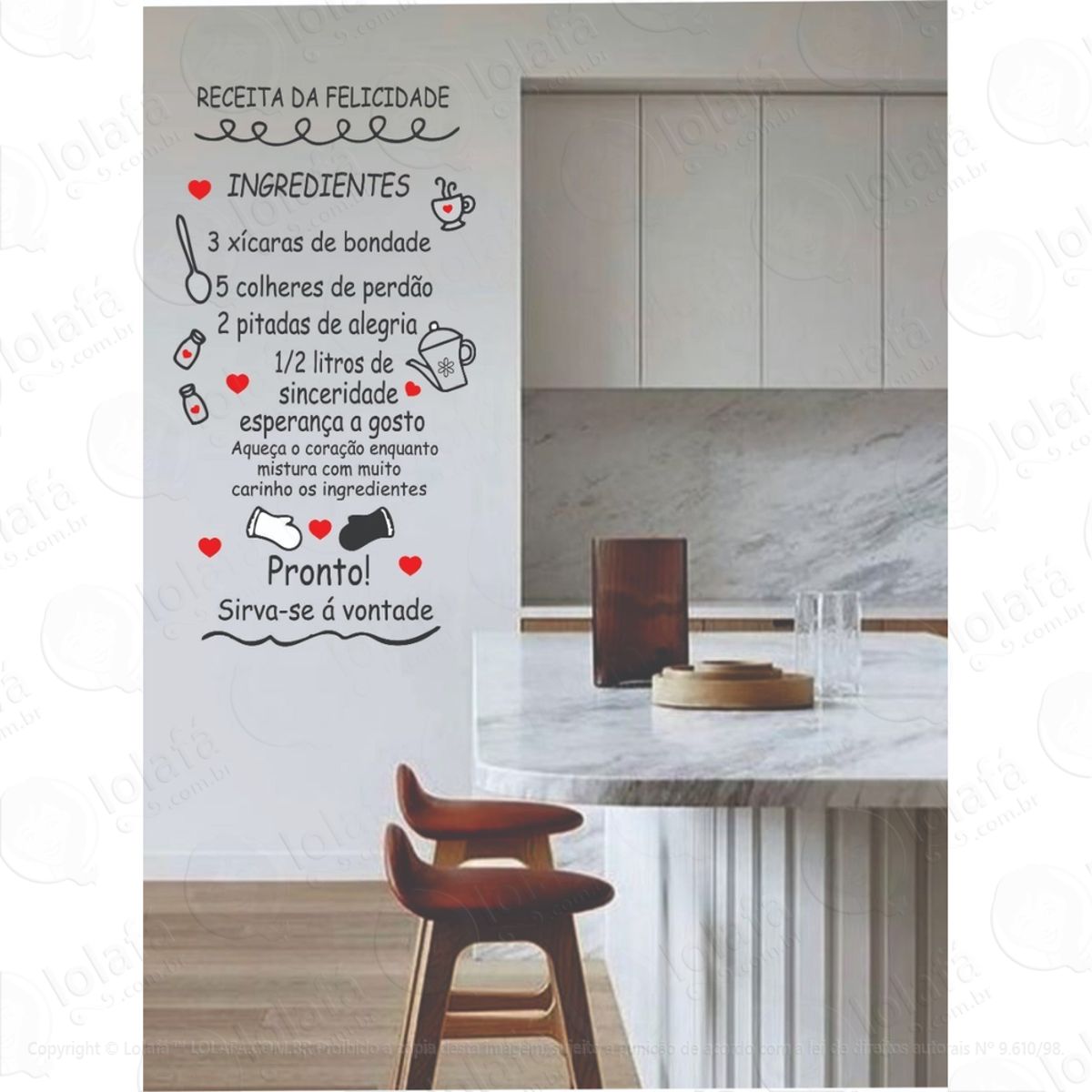 Adesivo De Parede Frase Cozinha Receita Da Felicidade Mod:1260