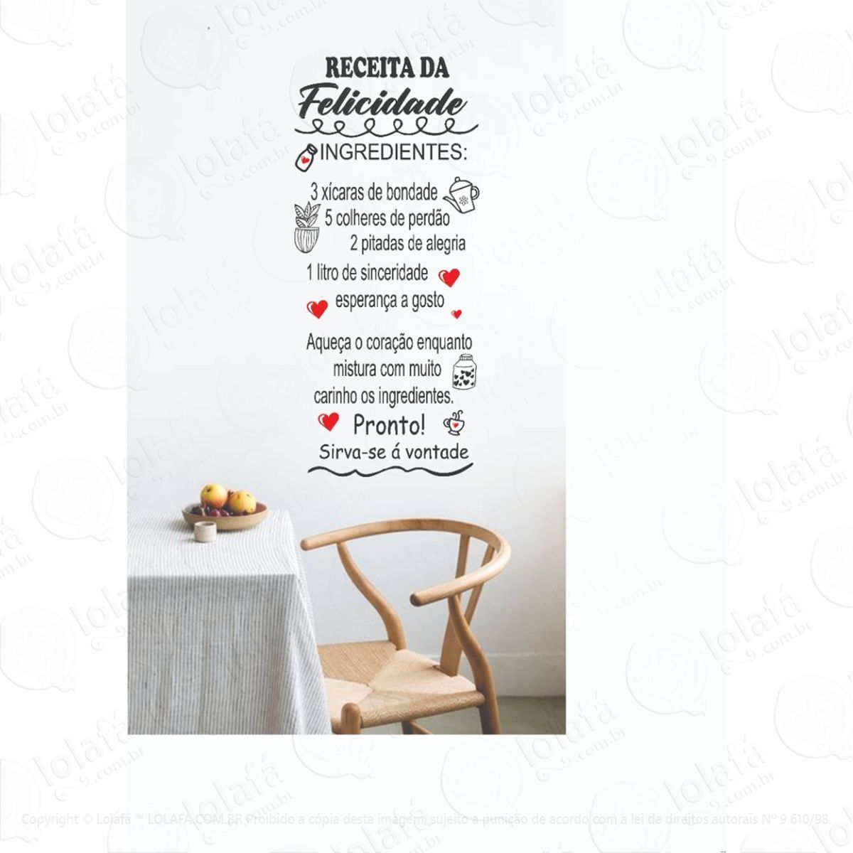 Adesivo De Parede Frase Cozinha Receita Da Felicidade Mod:1319