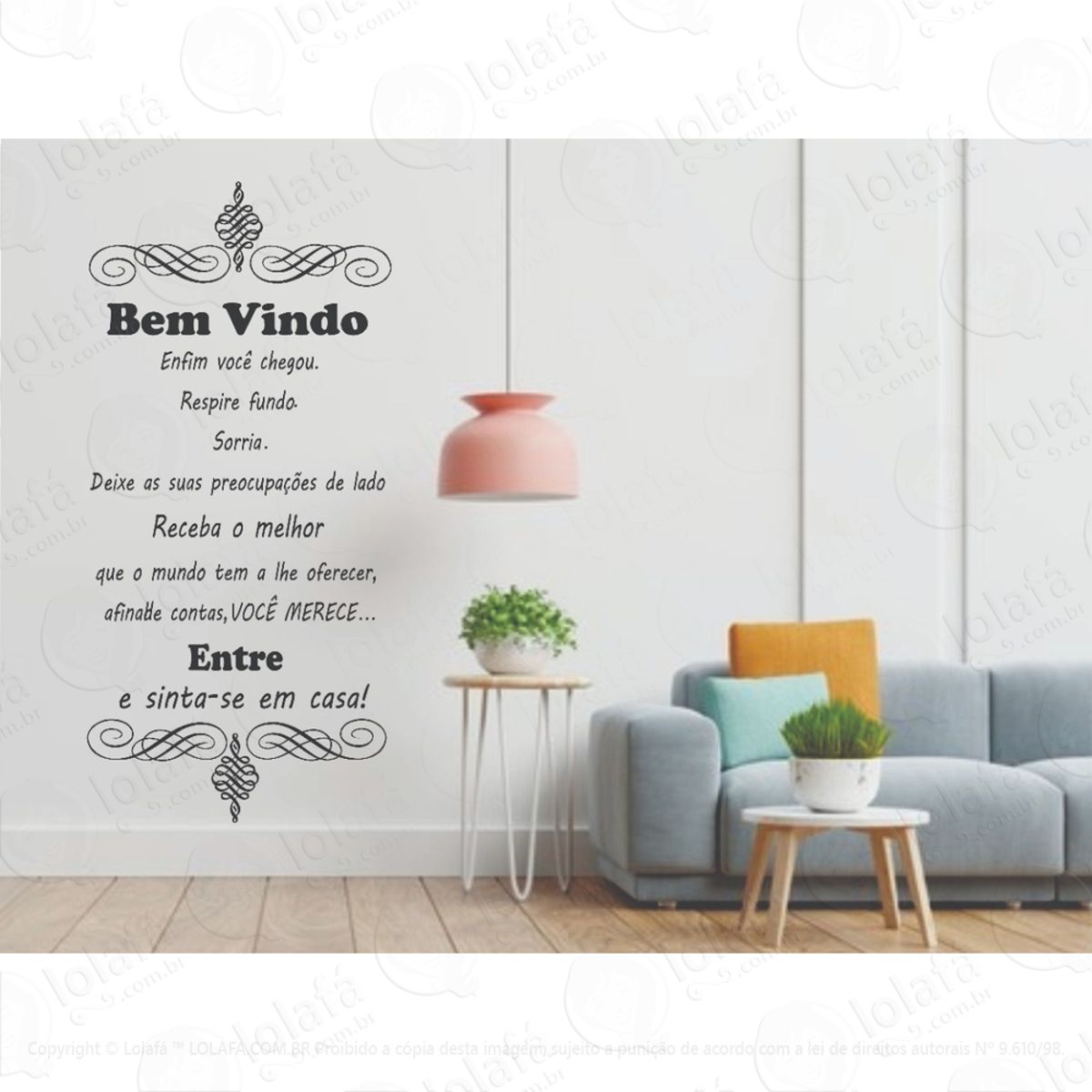 Adesivo Decorativo Parede Sala & Quarto - Frase Bem Vindo Mod:1332