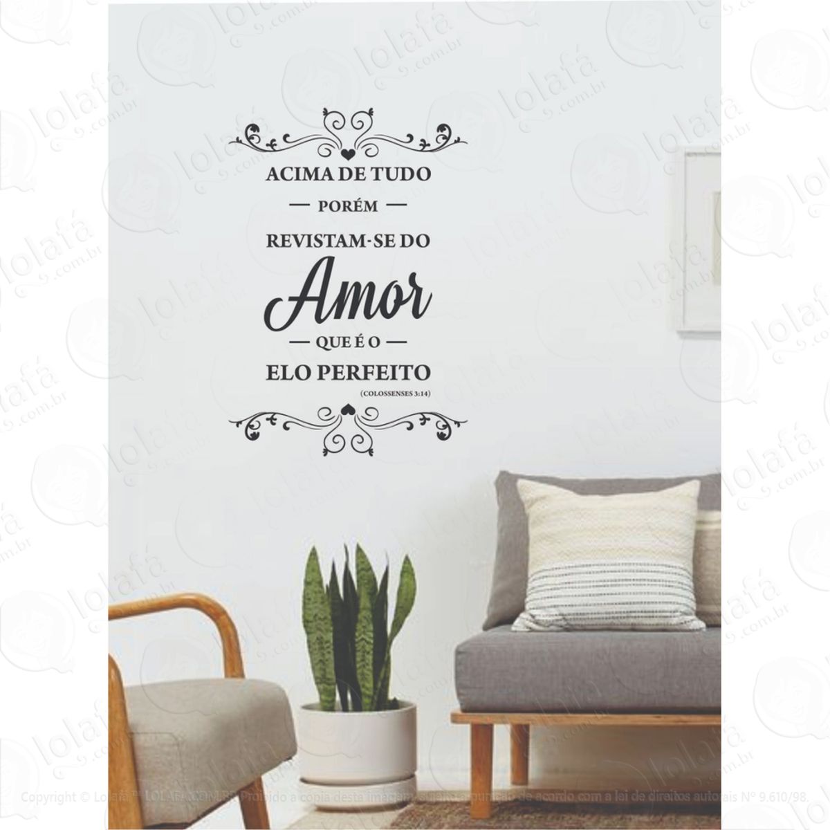Adesivo Parede Frase Acima De Tudo Amor Elo Perfeito Mod:1347