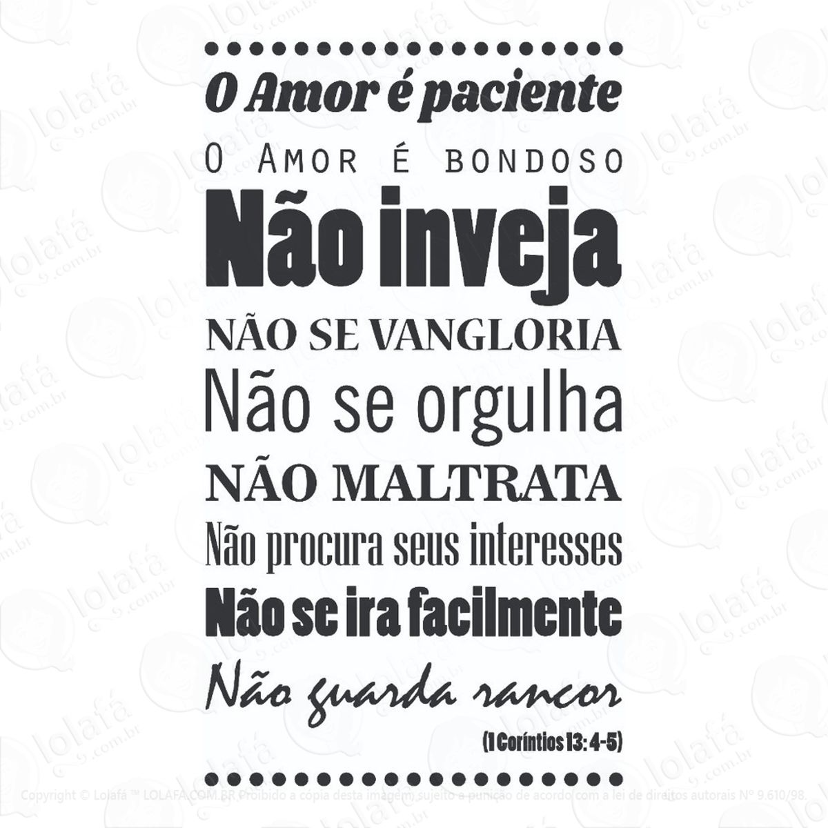 Adesivo Decorativo Versículo Bíblico Coríntios 13 Mod:1414